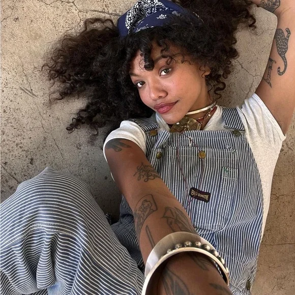 Dickies Hickory Stripe Railroad Overalls denim unisex Medium 34x34 - Picture 3 of 14